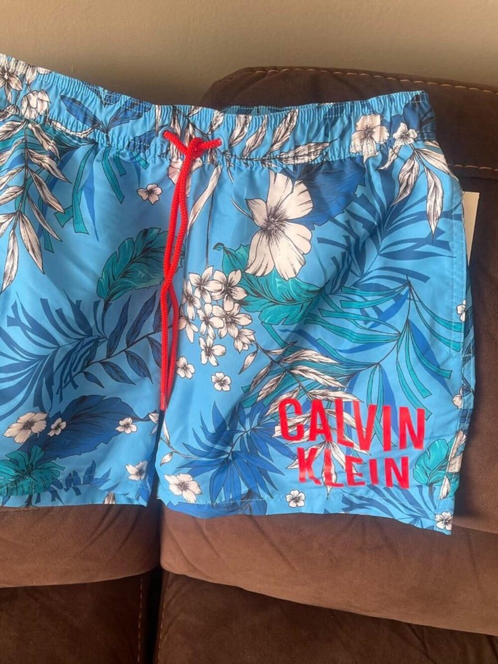 Calvin Klein Swim Trunks Floral Print Swim Shorts Beach Pool Blue Mens S NWT